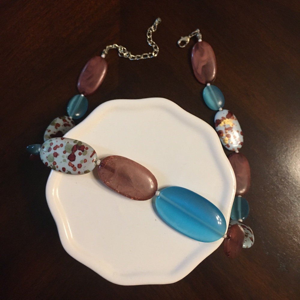 Chunky Beaded Necklace with Turquoise, Brown, and Speckled Beads - Picture 1 of 5